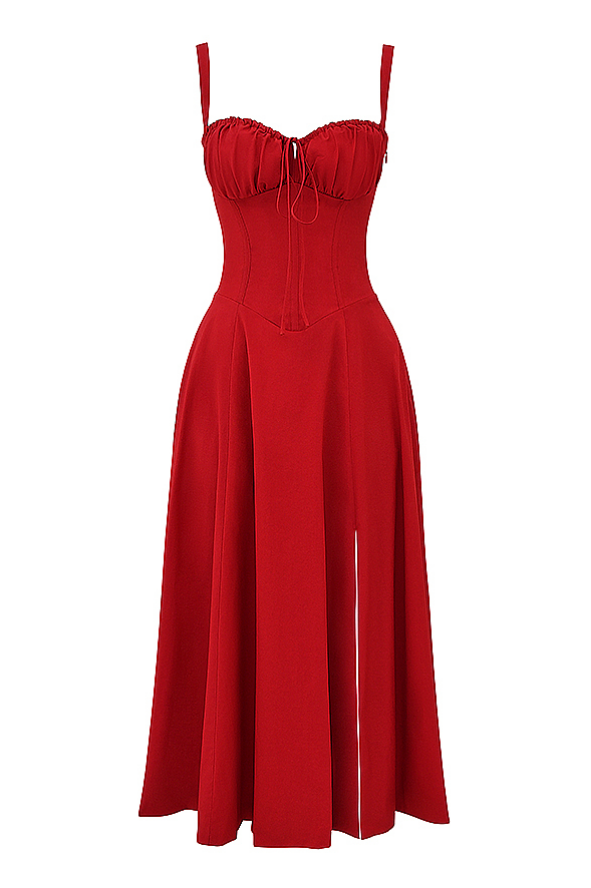 Rotes Abendkleid Damen A-Linie Beinschlitz Corsage