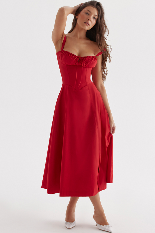 Rotes Abendkleid Damen A-Linie Beinschlitz Corsage - Norvielle