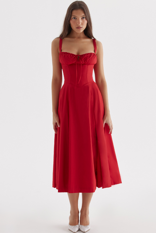 Rotes Abendkleid Damen A-Linie Beinschlitz Corsage