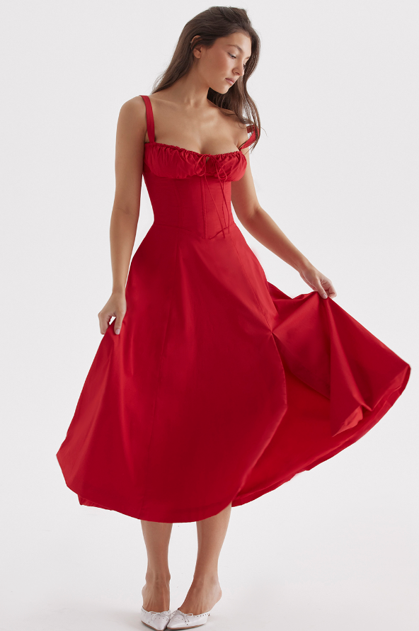 Rotes Abendkleid Damen A-Linie Beinschlitz Corsage