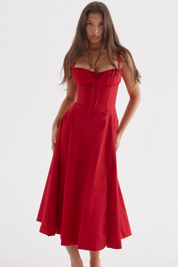 Rotes Abendkleid Damen A-Linie Beinschlitz Corsage