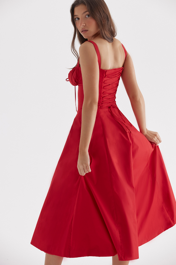 Rotes Abendkleid Damen A-Linie Beinschlitz Corsage
