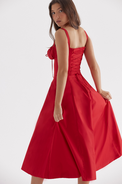 Rotes Abendkleid Damen A-Linie Beinschlitz Corsage