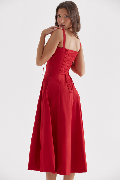 Rotes Abendkleid Damen A-Linie Beinschlitz Corsage