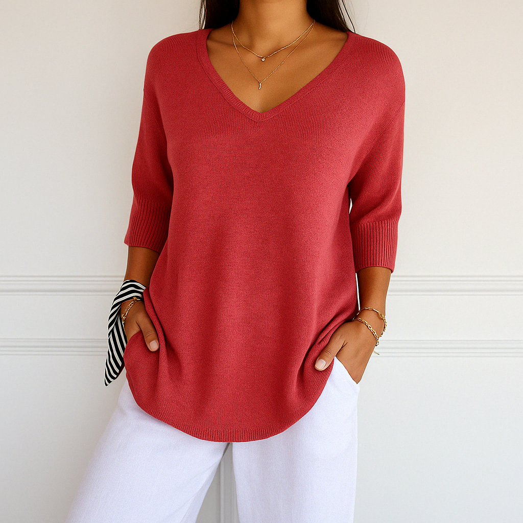 Damen Kurzarm-Pullover V-Ausschnitt Sommer