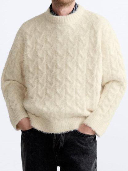 Damen Zopfstrick Pullover Elegantes Design Zeitlos