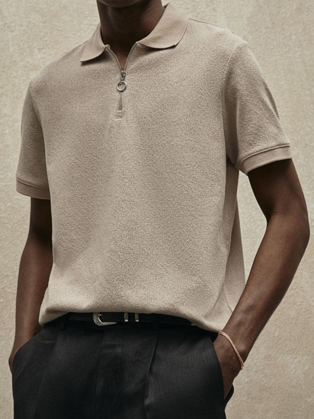 Herren Poloshirt Strick Modern Reißverschluss