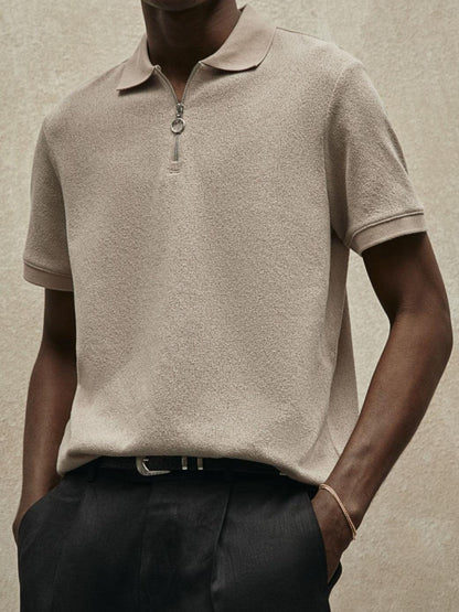 Herren Poloshirt Strick Modern Reißverschluss