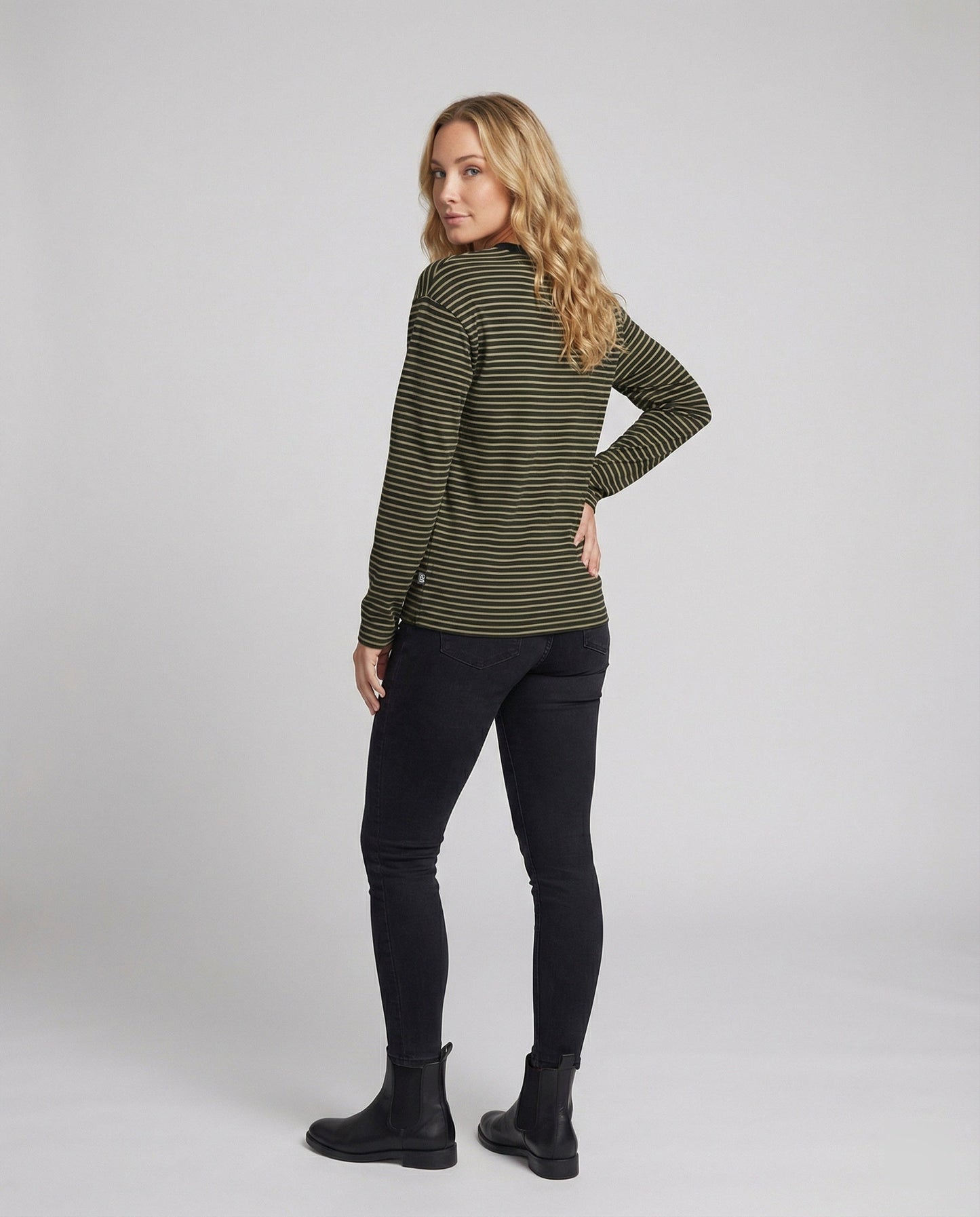 Damen Langarm-Shirt Baumwolle Streifen Rundhals Casual