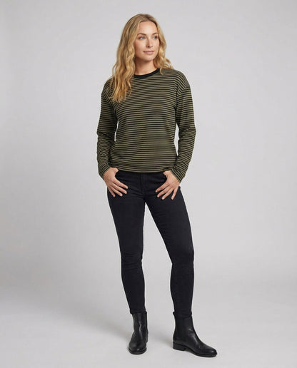 Damen Langarm-Shirt Baumwolle Streifen Rundhals Casual