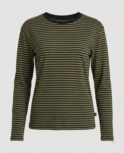 Damen Langarm-Shirt Baumwolle Streifen Rundhals Casual