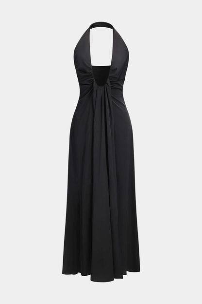 Damen Abendkleid Schwarz Maxikleid Mit Halterneck - Norvielle