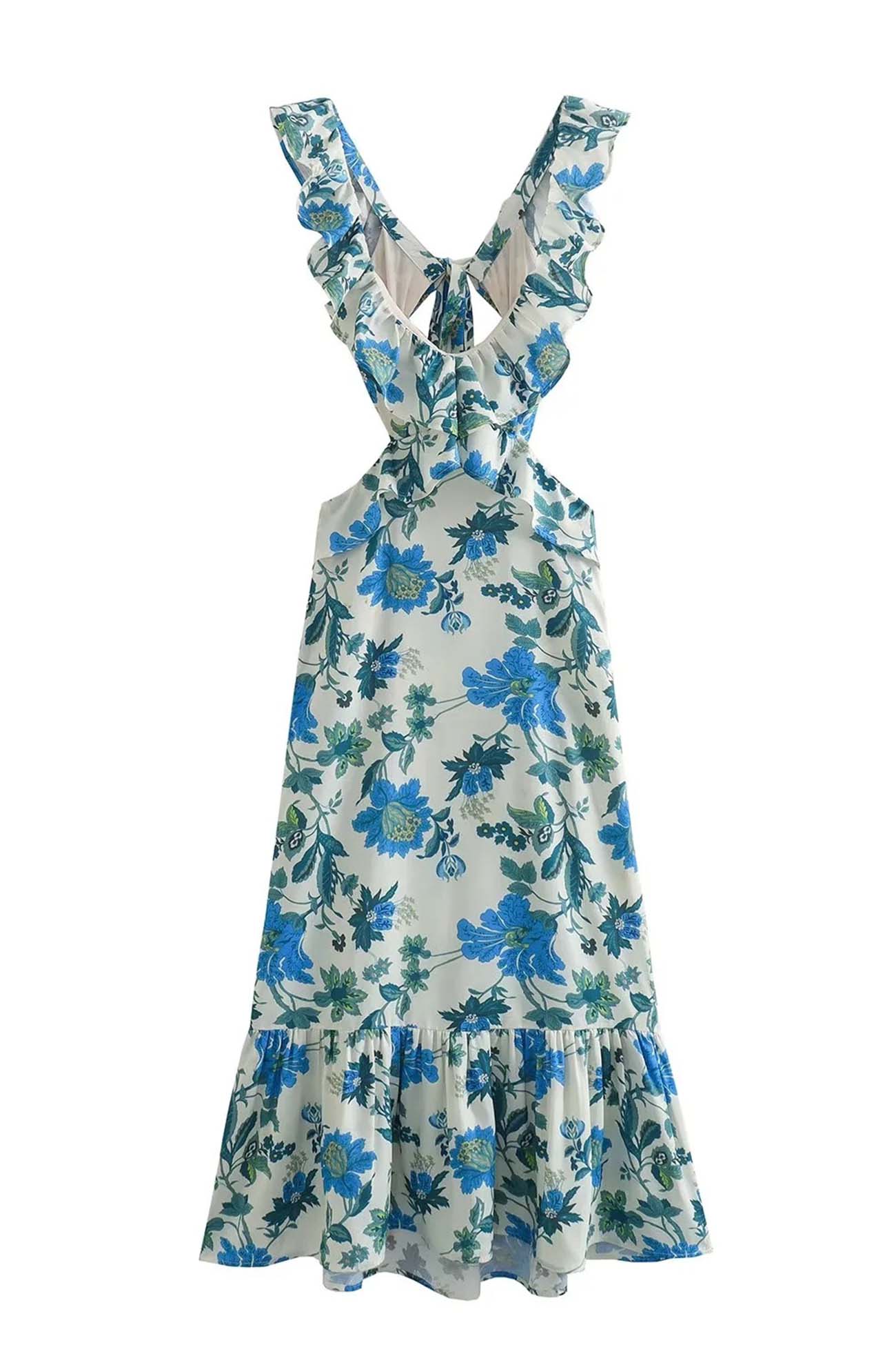 Damen Maxi-Kleid Rüschen Blumenmuster