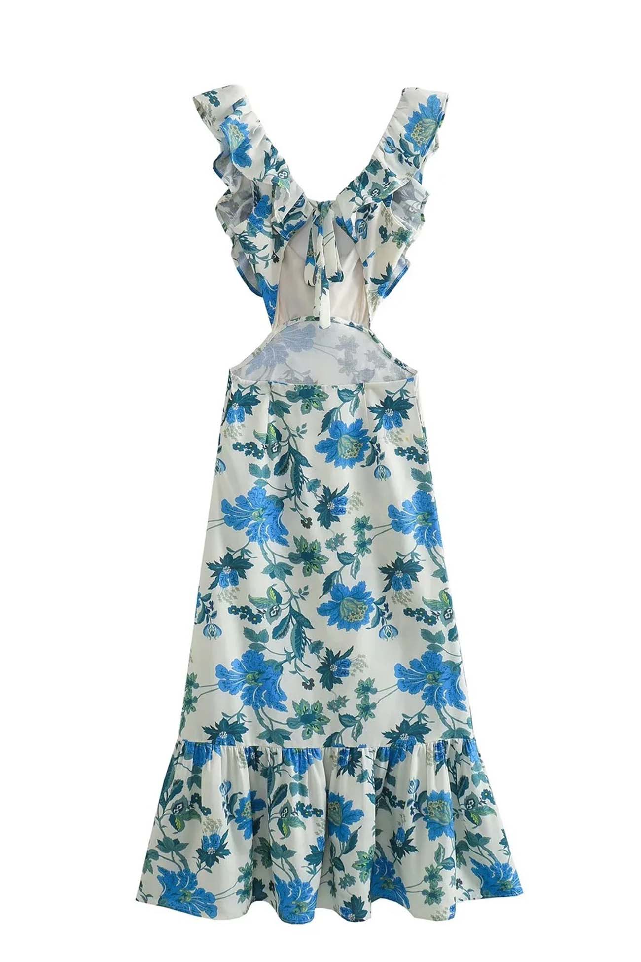 Damen Maxi-Kleid Rüschen Blumenmuster