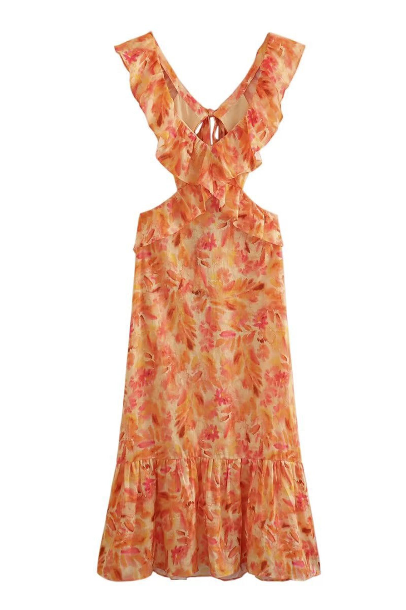 Damen Maxi-Kleid Rüschen Blumenmuster