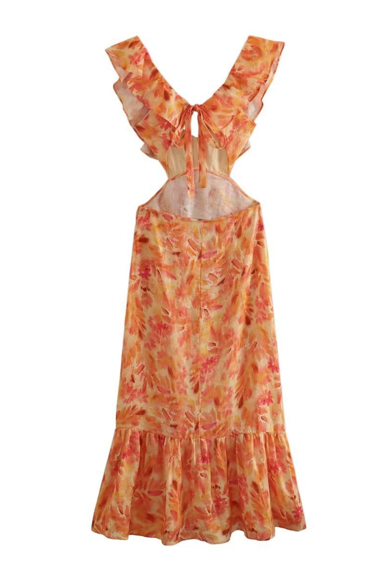 Damen Maxi-Kleid Rüschen Blumenmuster