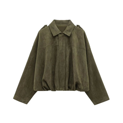 Damen Cropped Jacke Suededesign Übergröße Braun