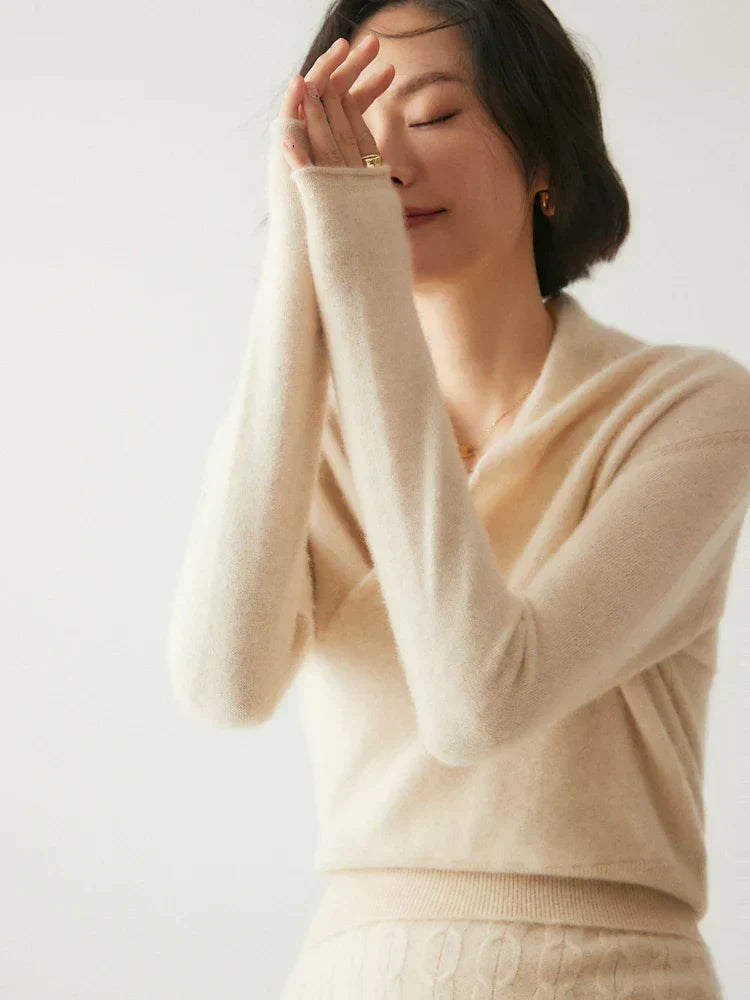 Damen Wickelpullover Überkreuzdesign aus Kaschmir Modern