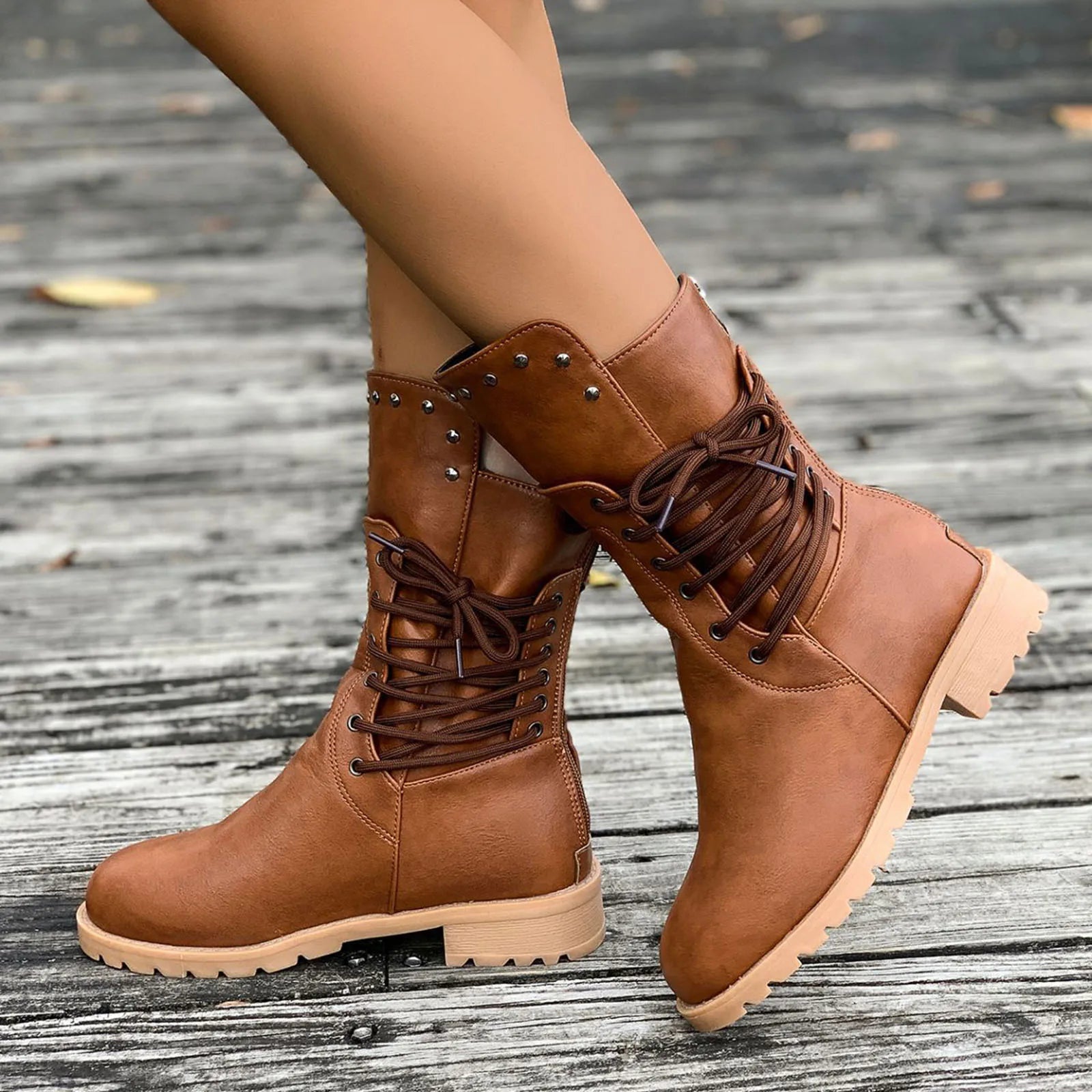 Herren Schnürstiefel Nieten Leder Schwarz - Norvielle