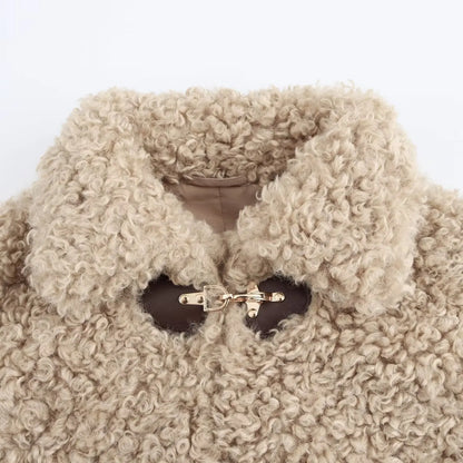 Damen Teddyjacke Kunstfell Warm Schnallen Kuschel Effekt