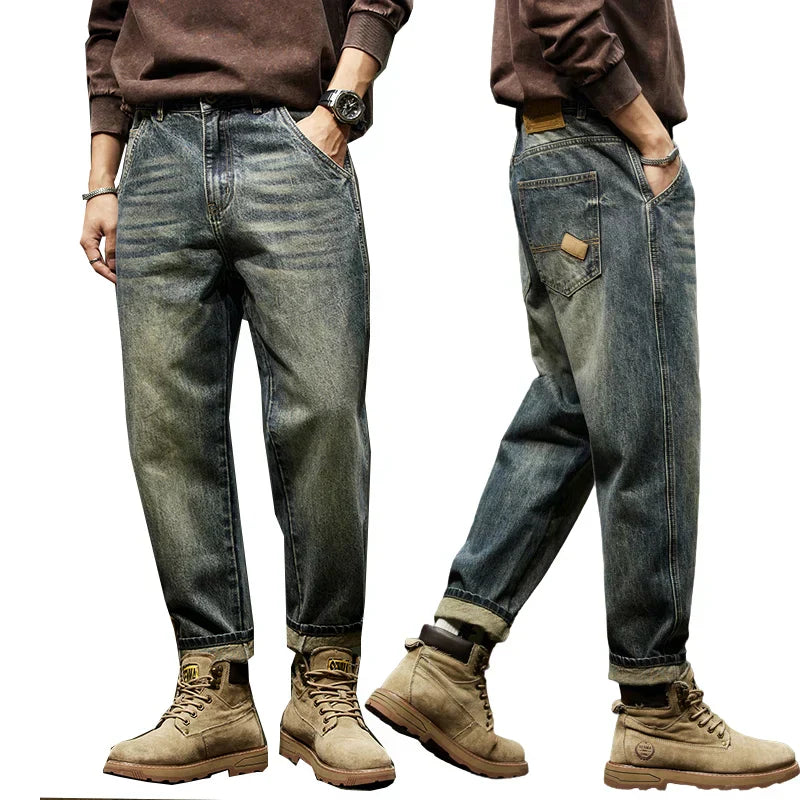 Herren Jeans Vintage Lässig Blau