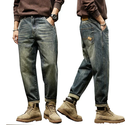 Herren Jeans Vintage Lässig Blau