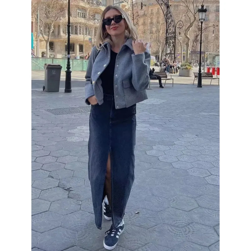 Damen Kurzjacke Modern mit Knopfleiste