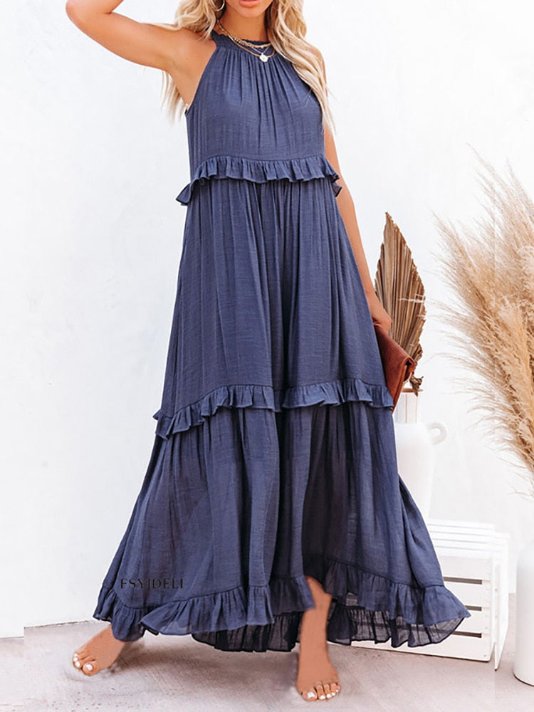 Damen Sommerkleid Geschnürt Modern Pastellfarben