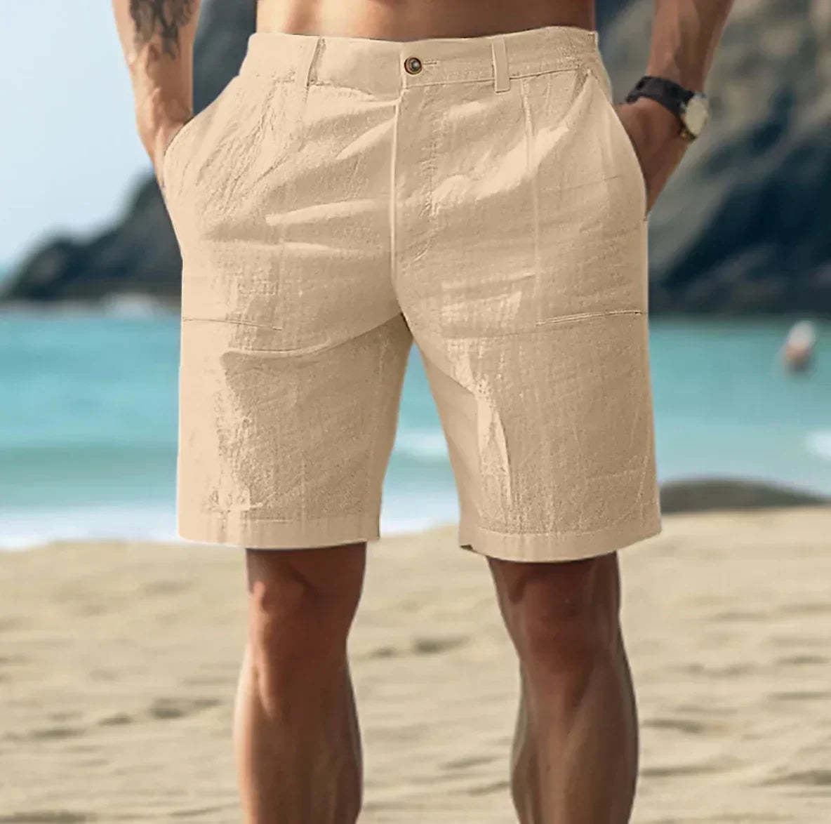 Herren Leinen-Shorts Bequem Leicht Sommerweiß