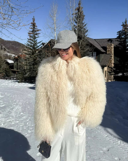 Damen Kunstpelzjacke Oversized Fluffig Boho-Stil