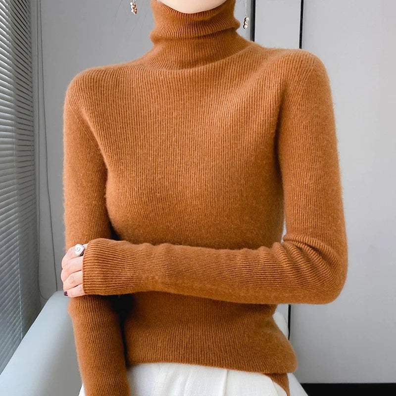 Damen Wollpullover Rollkragen Warm