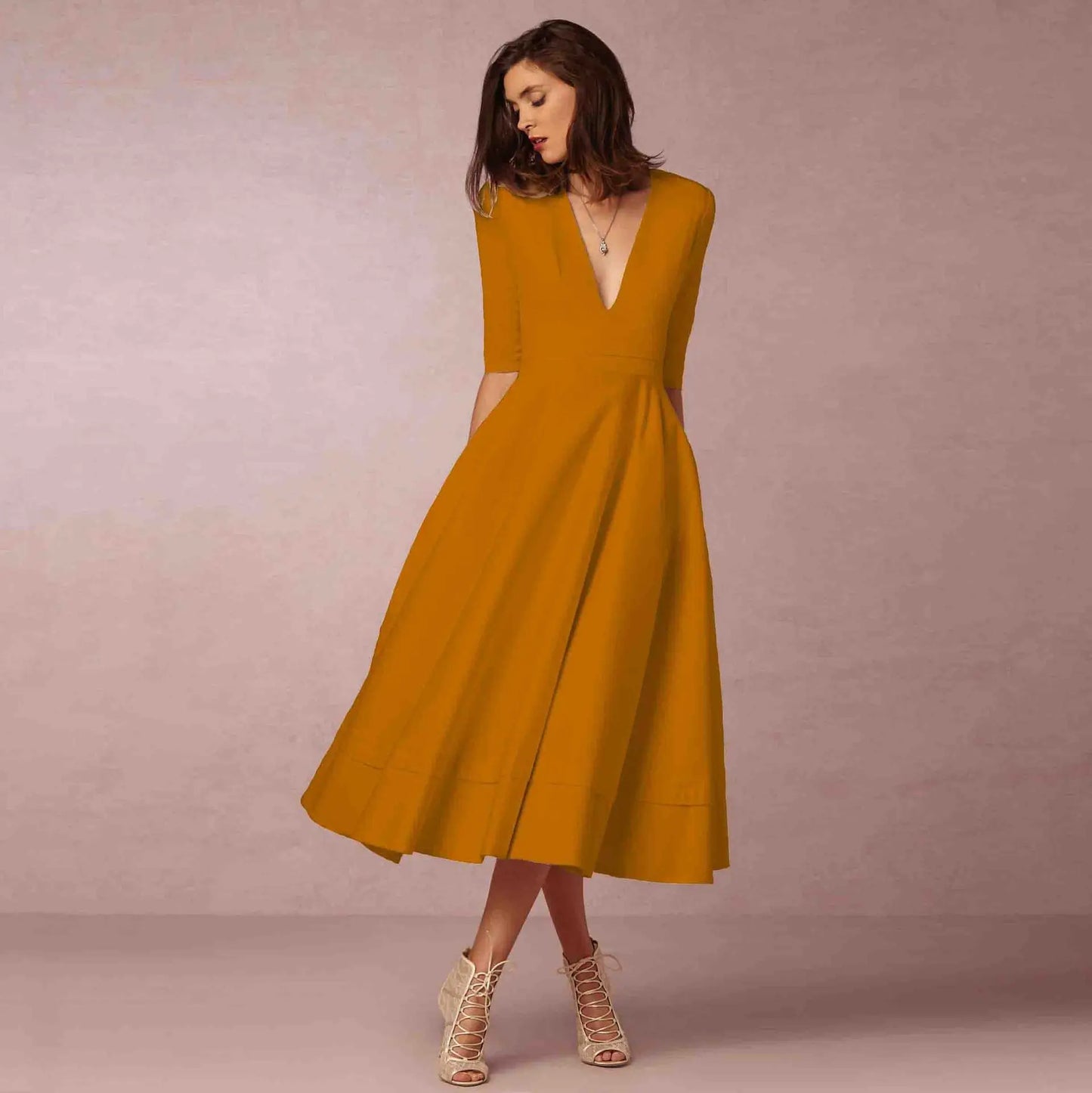 Damen Midi Kleid Fließend Lang