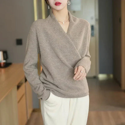 Damen Wickelpullover V-Ausschnitt Weich Warm