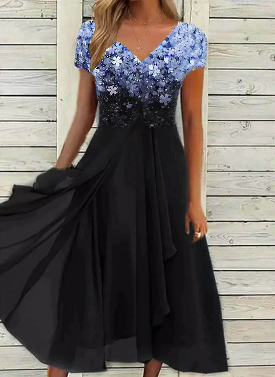 Damen Sommerkleid Blumenmuster Kurzärmlig Fließend - Norvielle