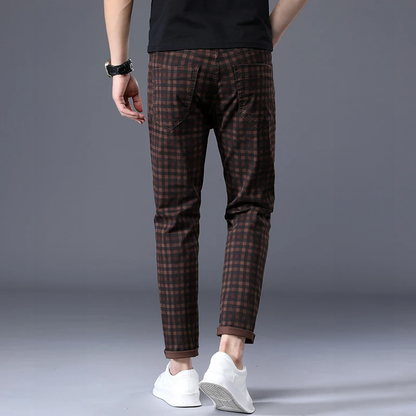 Herren Slim-Fit-Hosen Kariert -Grau