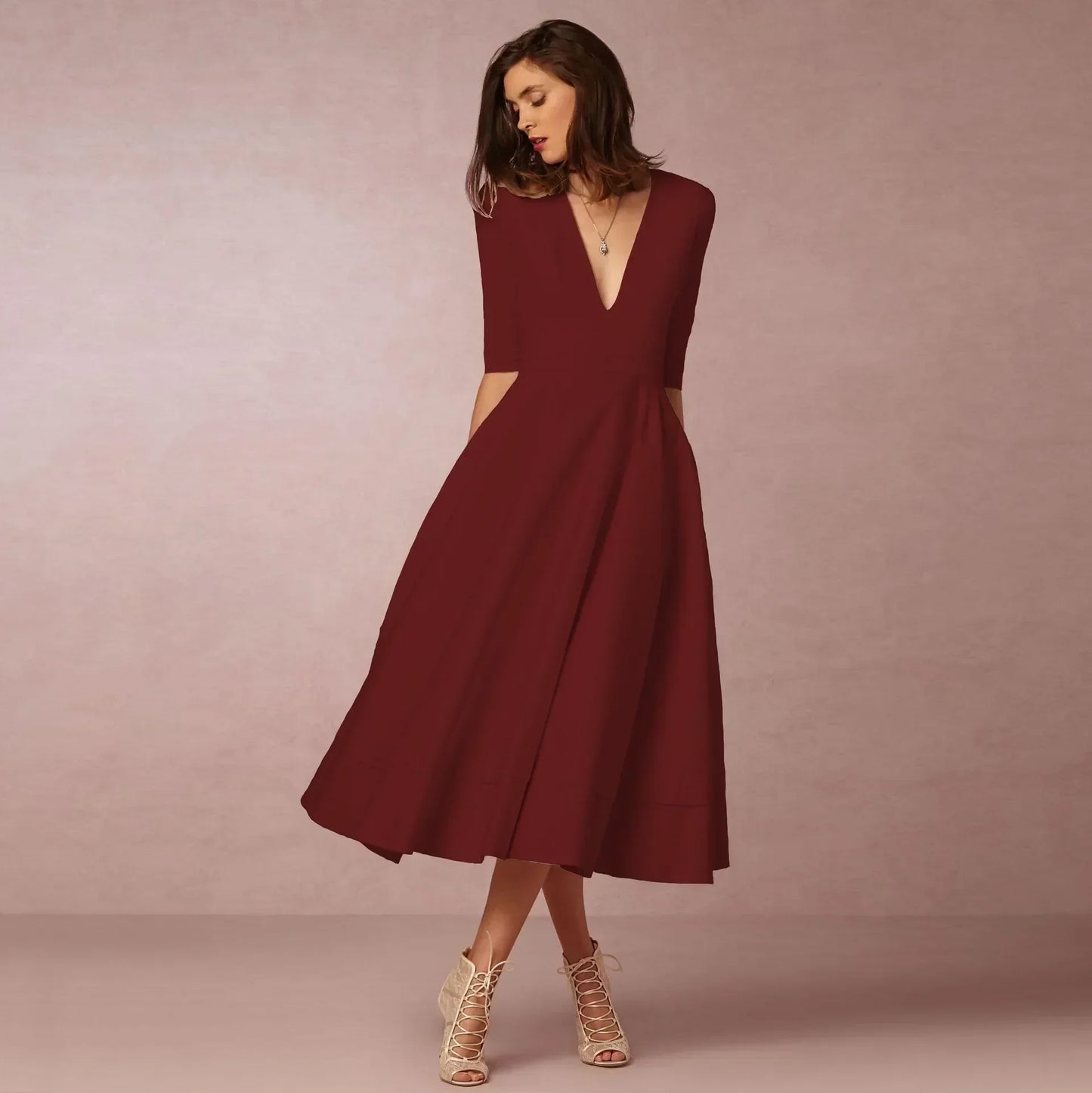 Damen Midi Kleid Fließend Lang