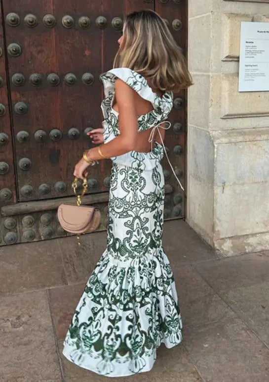 Damen Maxikleid Gemustert mit Rüschen und Volants - Norvielle