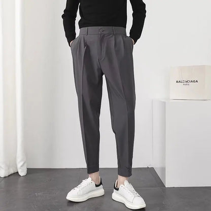 Herren Slimfit Hose Bundfalten Schwarz - Norvielle