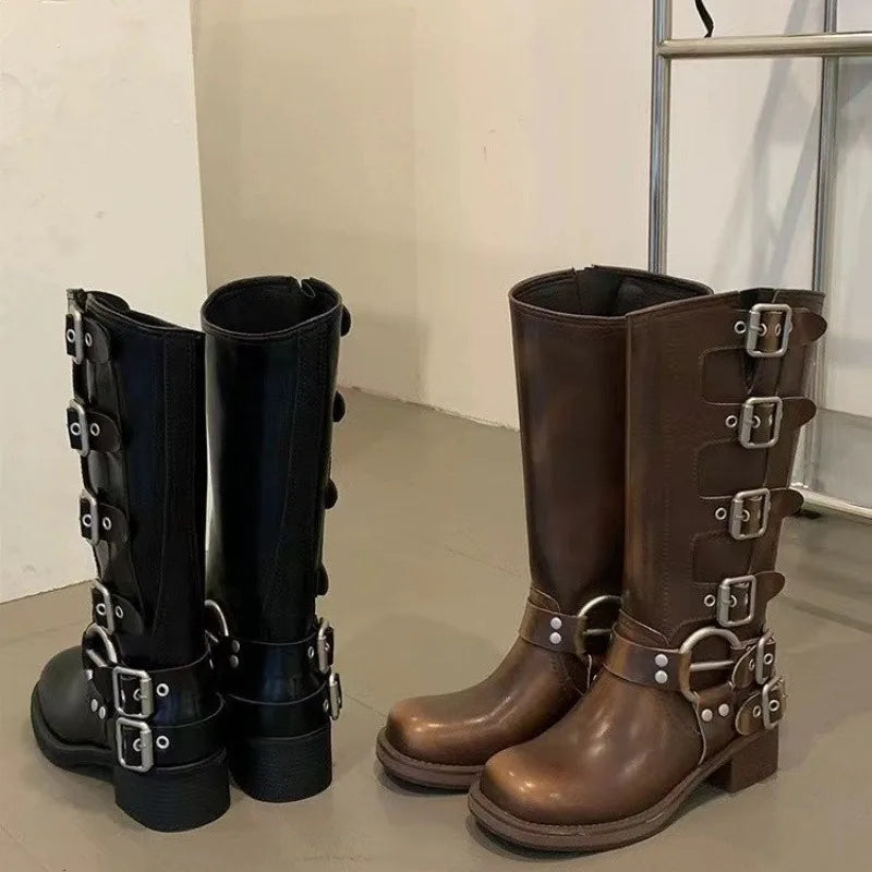 Damen Westernstiefel Hohe Rohrstiefel Freizeitschuhe