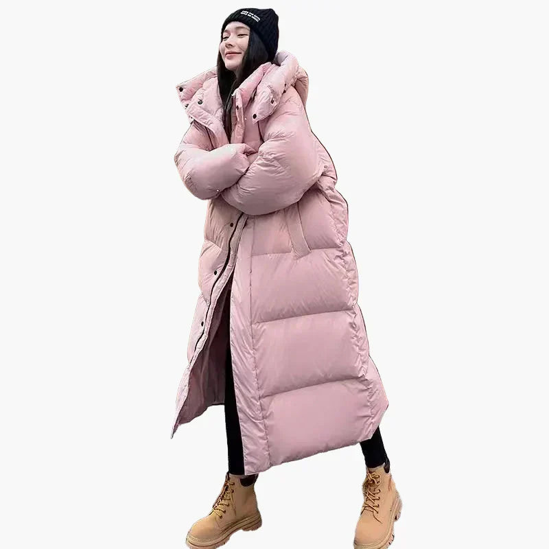 Damen Wintermantel Lang Oversized Kapuze Schwarz - Norvielle
