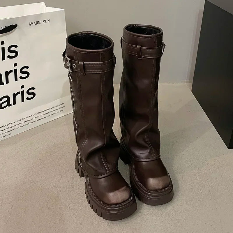 Damen Kniehohe Plateau-Stiefel