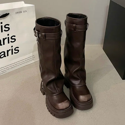 Damen Kniehohe Plateau-Stiefel