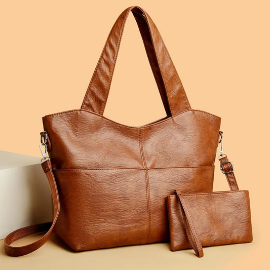 Damenhandtasche Doppelriemen Elegantes Design Schwarz - Norvielle