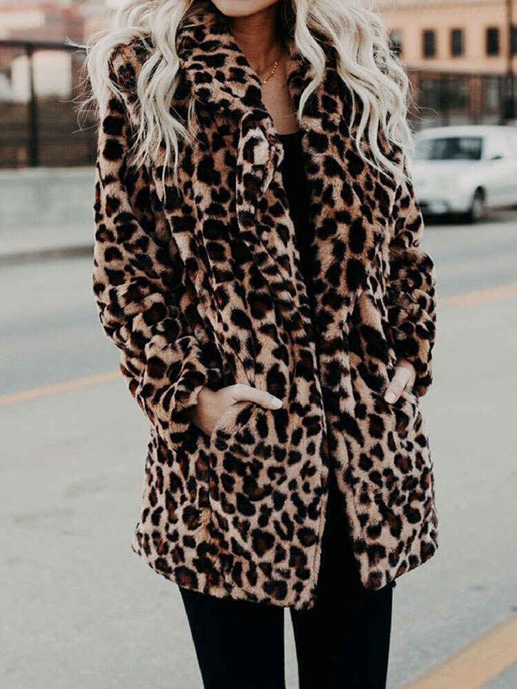 Damen Leopardenjacke Faux Fell Winterjacke