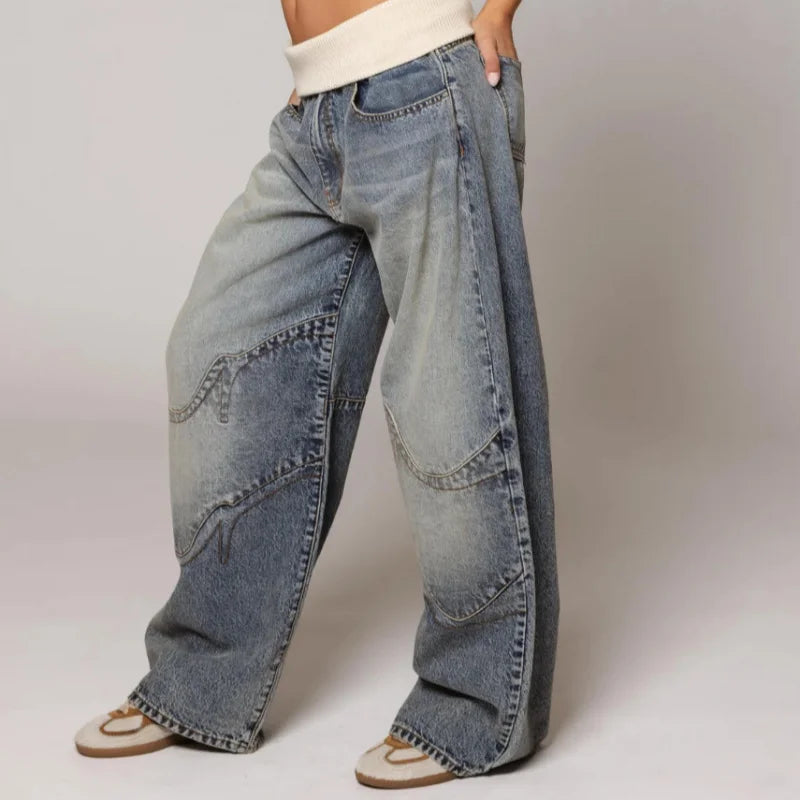 baggy jeans mit rippbund und geraden gesäßtaschen rückansicht