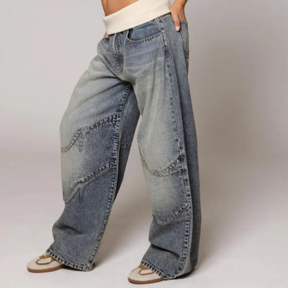 baggy jeans mit rippbund und geraden gesäßtaschen rückansicht