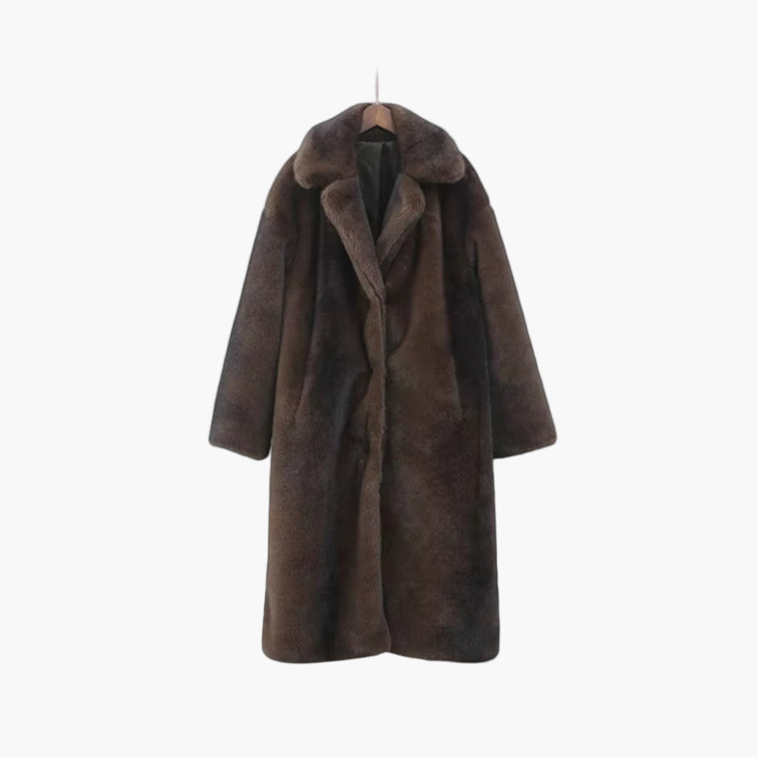 Damen Wintermantel Oversized Kunstfell Langschwarz - Norvielle