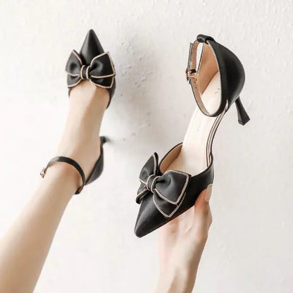 Damen Stilettos Spitz Schuhe mit hohem Absatz und Fliege