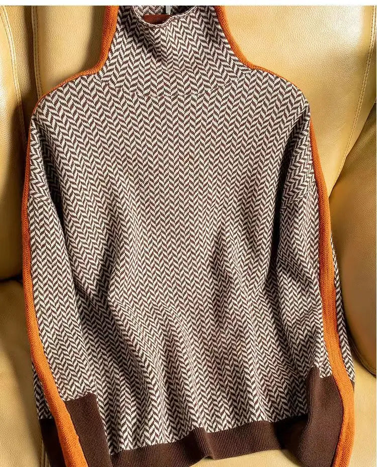 Damen Rollkragenpullover Fischgratmuster Warm - Norvielle