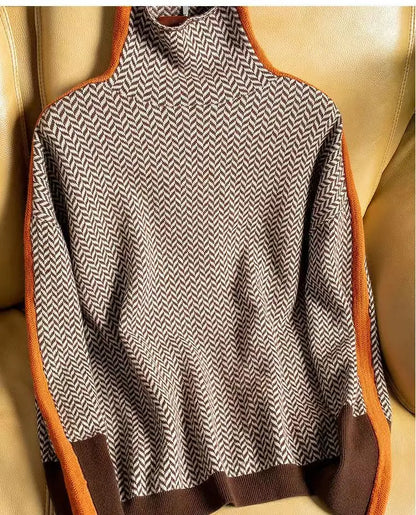 Damen Rollkragenpullover Fischgratmuster Warm - Norvielle